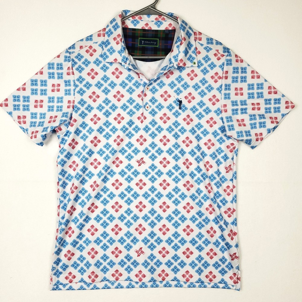 William Murray Golf Shirt Size M Blue Red White Polo Short Sleeve